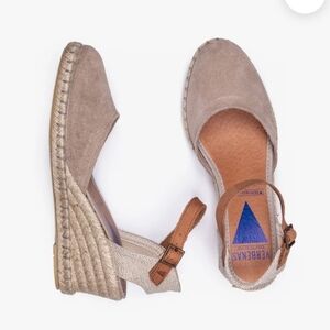 Verbenas Malena Espadrille Wedge Sandal Tan Suede Made In Spain EUSize 38 US 8